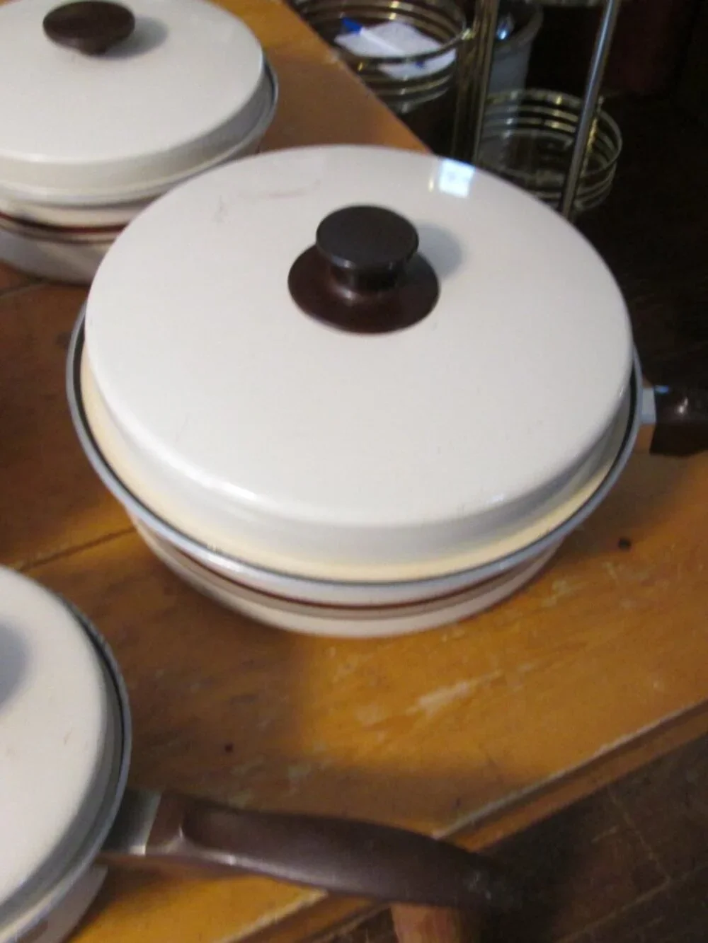 70s boho Mirro almond brwn stripe pots pan set 7 pc